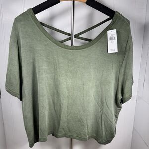American Eagle Shirt Womens Soft & Sexy Round Neck Crop Strappy Top Green XL NWT